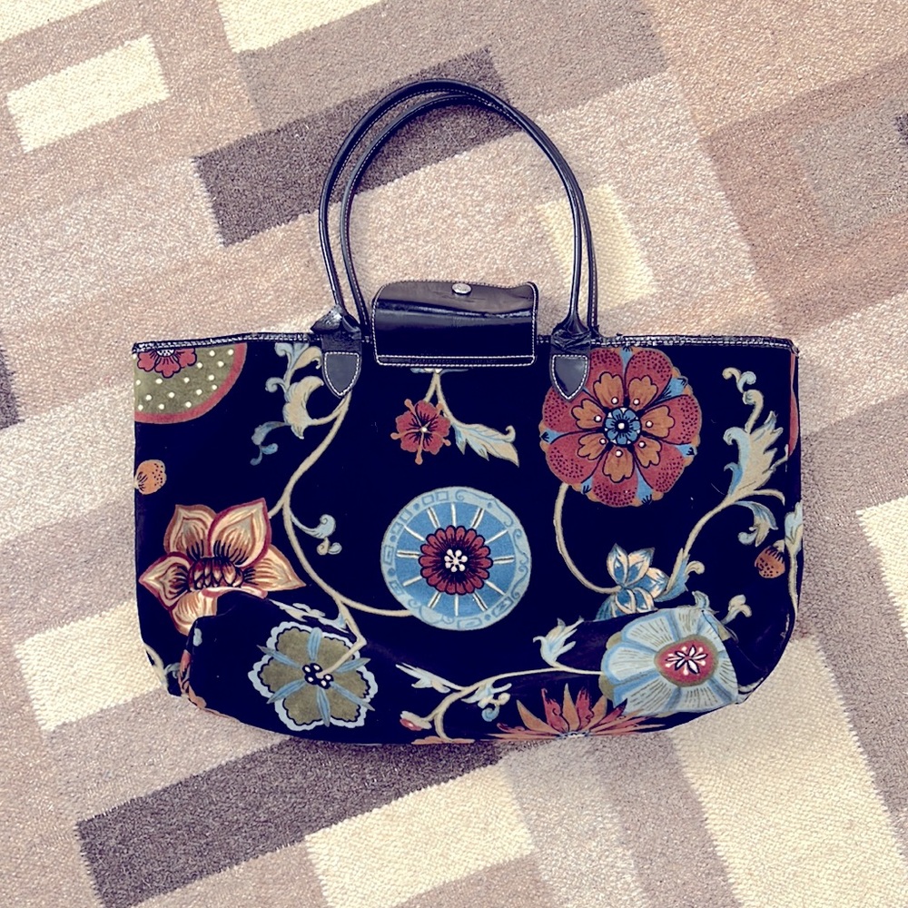 Longchamp Vintage Millefiori Velvet Blue Black Bag - Picture 3 of 10